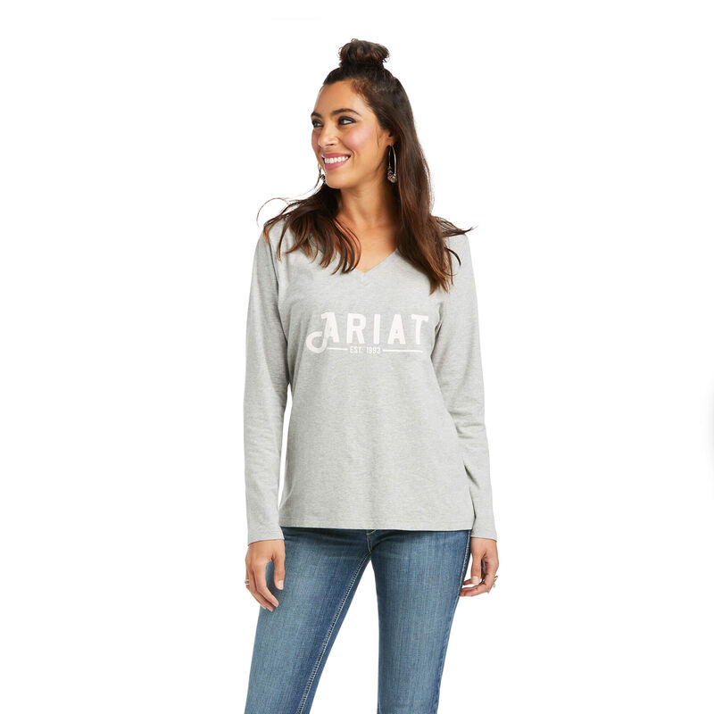 Camisetas Ariat Real Logo Gris Mujer - Chile 298-MRGSVE